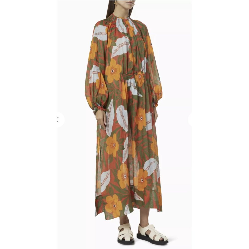 Lee Mathews Oleander Floral Ramie Maxi Dress